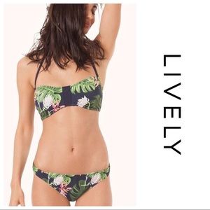 Madewell Lively Poolside Tropical Monstera Print Green and Navy Blue Bikini